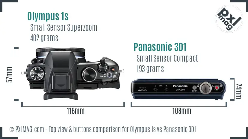 Olympus 1s vs Panasonic 3D1 top view buttons comparison