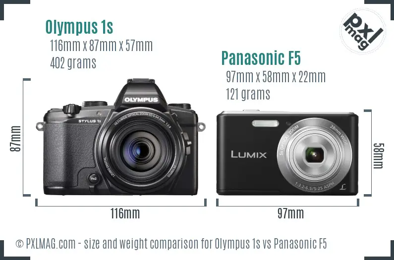 Olympus 1s vs Panasonic F5 size comparison