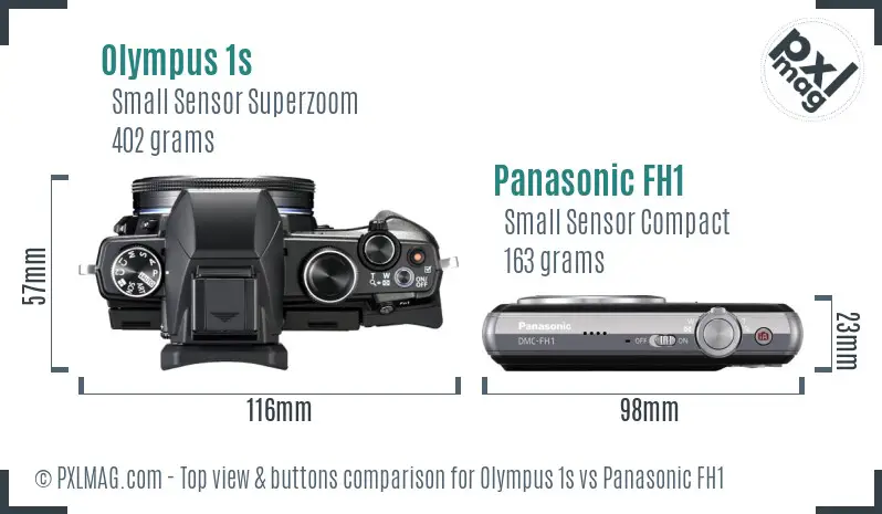 Olympus 1s vs Panasonic FH1 top view buttons comparison
