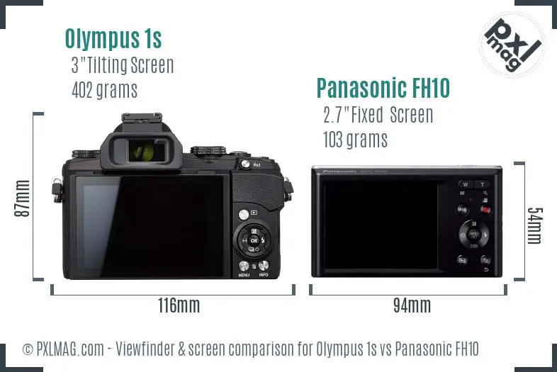 Olympus 1s vs Panasonic FH10 Screen and Viewfinder comparison