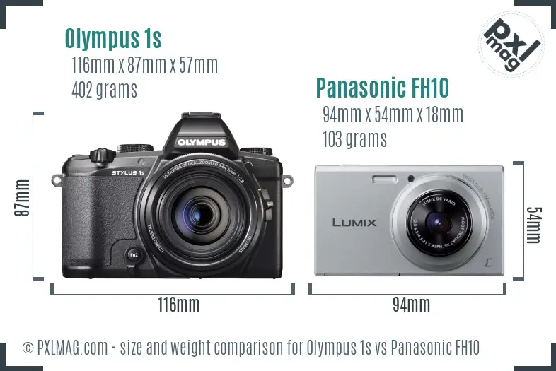 Olympus 1s vs Panasonic FH10 size comparison