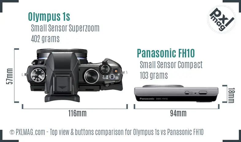 Olympus 1s vs Panasonic FH10 top view buttons comparison