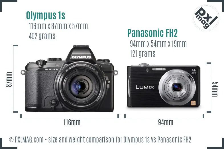 Olympus 1s vs Panasonic FH2 size comparison