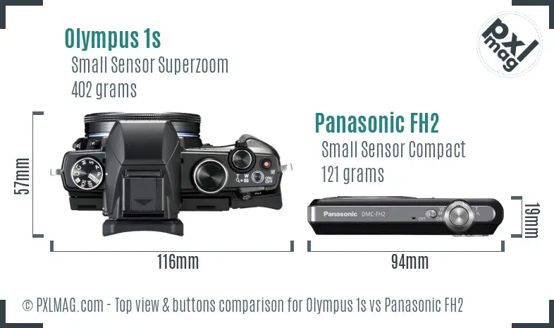 Olympus 1s vs Panasonic FH2 top view buttons comparison