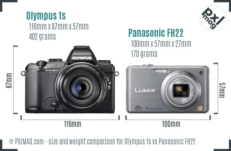 Olympus 1s vs Panasonic FH22 size comparison