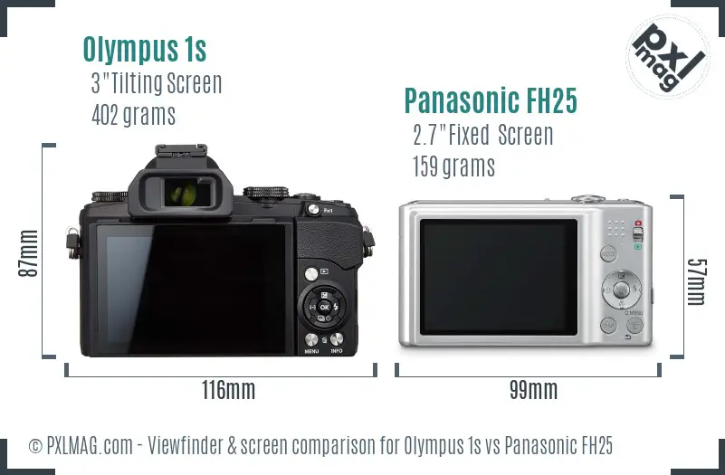 Olympus 1s vs Panasonic FH25 Screen and Viewfinder comparison