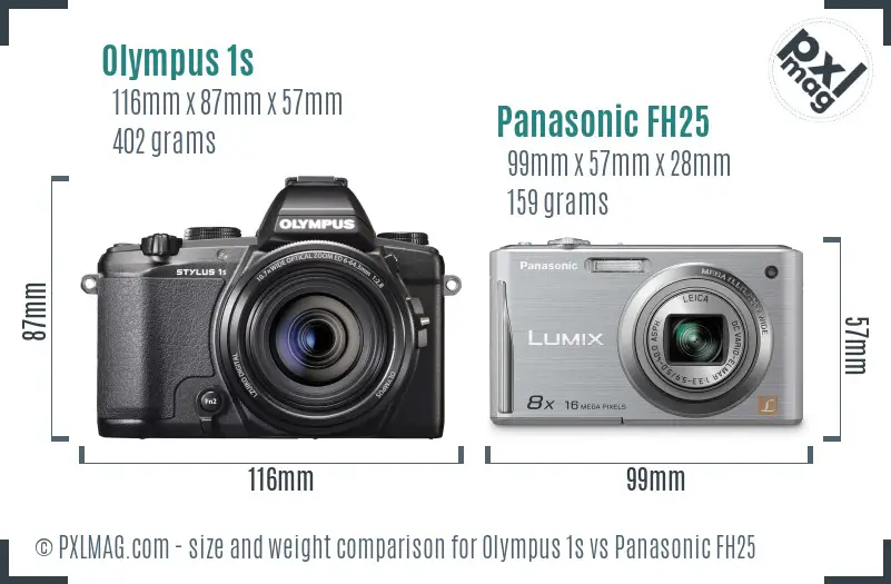 Olympus 1s vs Panasonic FH25 size comparison