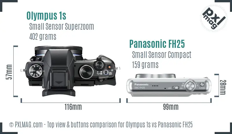Olympus 1s vs Panasonic FH25 top view buttons comparison