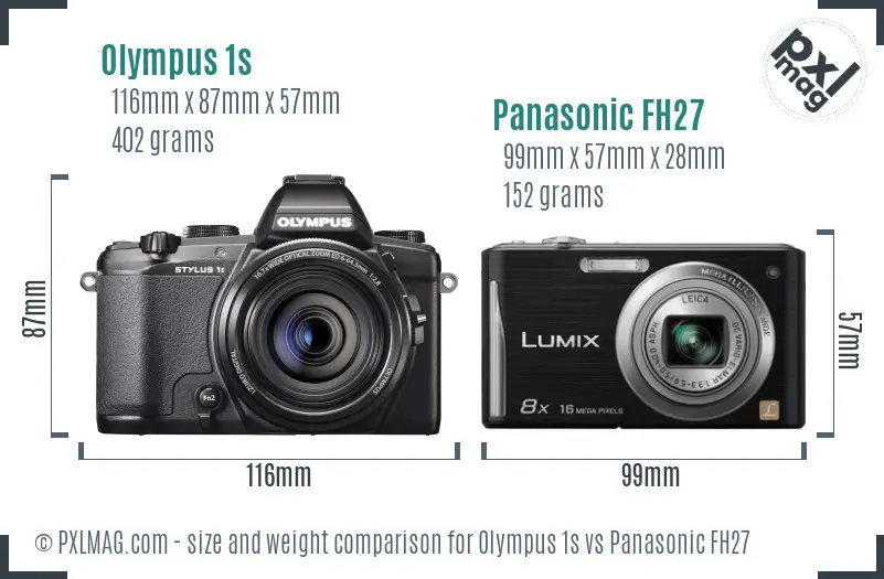 Olympus 1s vs Panasonic FH27 size comparison