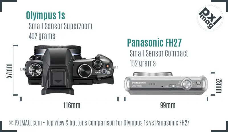 Olympus 1s vs Panasonic FH27 top view buttons comparison