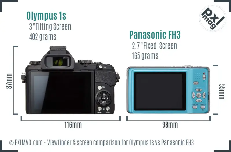Olympus 1s vs Panasonic FH3 Screen and Viewfinder comparison