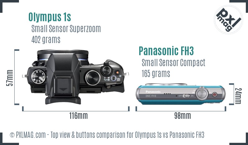 Olympus 1s vs Panasonic FH3 top view buttons comparison