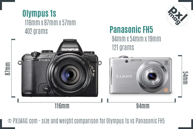 Olympus 1s vs Panasonic FH5 size comparison