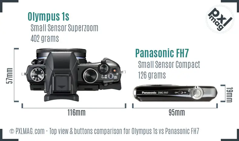Olympus 1s vs Panasonic FH7 top view buttons comparison