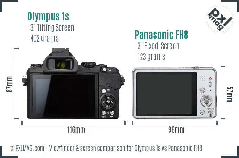 Olympus 1s vs Panasonic FH8 Screen and Viewfinder comparison