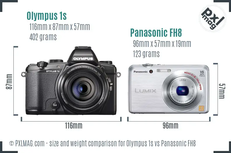 Olympus 1s vs Panasonic FH8 size comparison