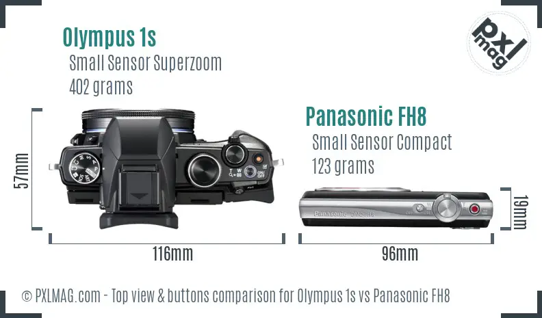 Olympus 1s vs Panasonic FH8 top view buttons comparison
