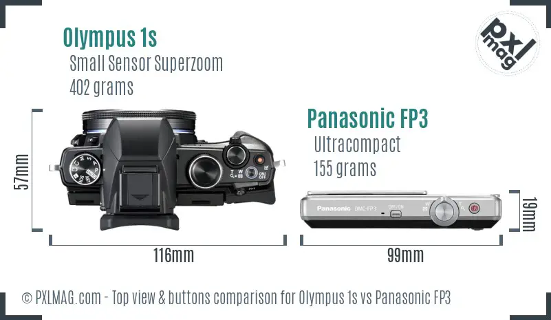 Olympus 1s vs Panasonic FP3 top view buttons comparison