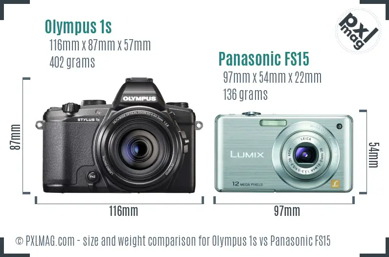 Olympus 1s vs Panasonic FS15 size comparison