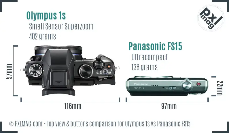 Olympus 1s vs Panasonic FS15 top view buttons comparison