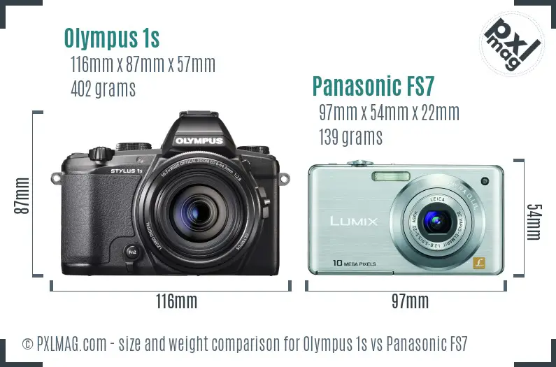 Olympus 1s vs Panasonic FS7 size comparison