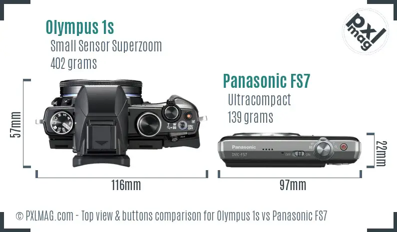 Olympus 1s vs Panasonic FS7 top view buttons comparison
