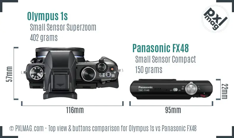 Olympus 1s vs Panasonic FX48 top view buttons comparison