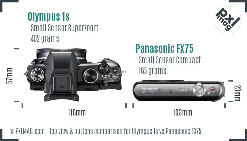 Olympus 1s vs Panasonic FX75 top view buttons comparison