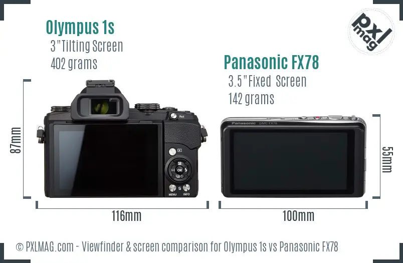 Olympus 1s vs Panasonic FX78 Screen and Viewfinder comparison