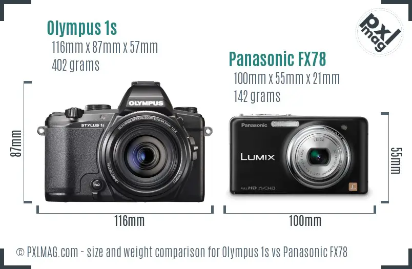 Olympus 1s vs Panasonic FX78 size comparison