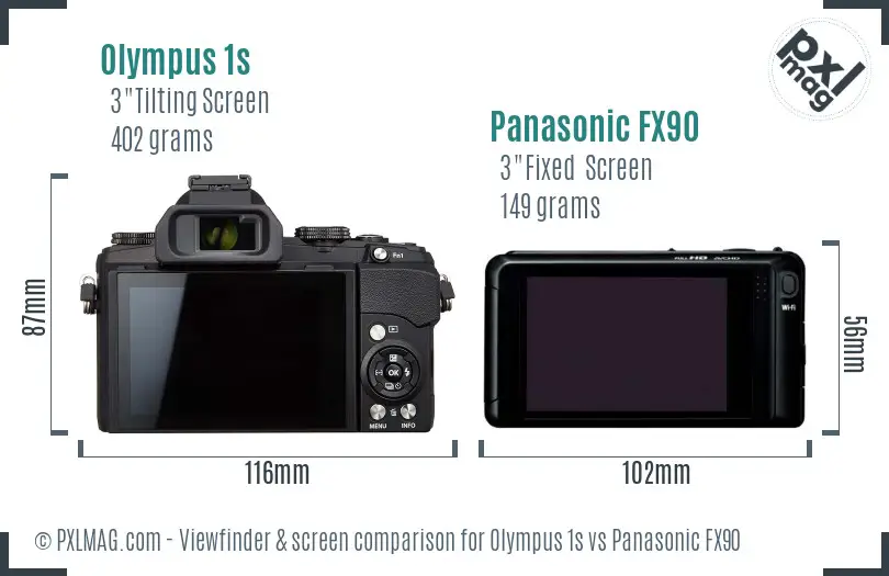 Olympus 1s vs Panasonic FX90 Screen and Viewfinder comparison