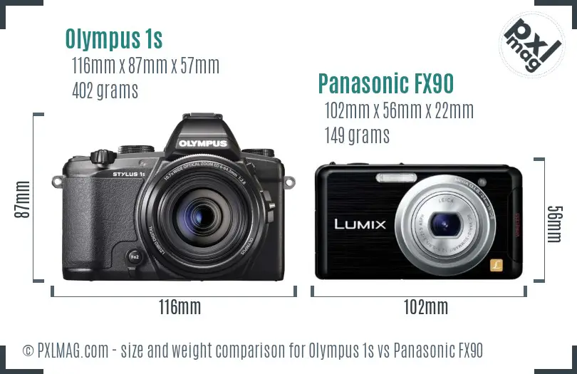 Olympus 1s vs Panasonic FX90 size comparison