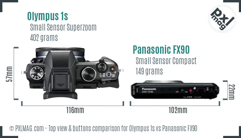 Olympus 1s vs Panasonic FX90 top view buttons comparison