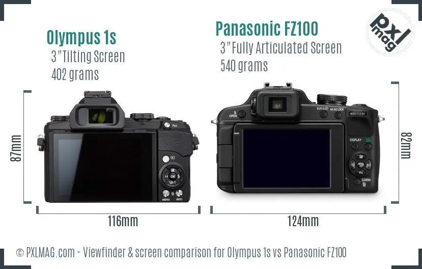 Olympus 1s vs Panasonic FZ100 Screen and Viewfinder comparison