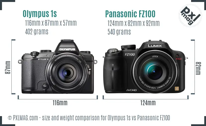 Olympus 1s vs Panasonic FZ100 size comparison