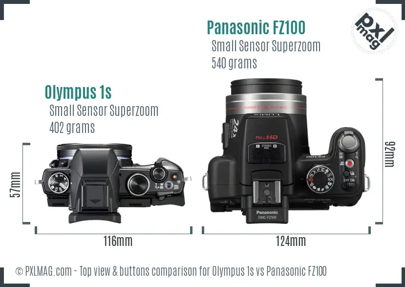 Olympus 1s vs Panasonic FZ100 top view buttons comparison