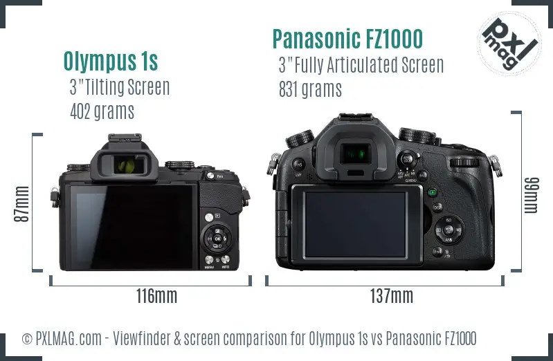 Olympus 1s vs Panasonic FZ1000 Screen and Viewfinder comparison