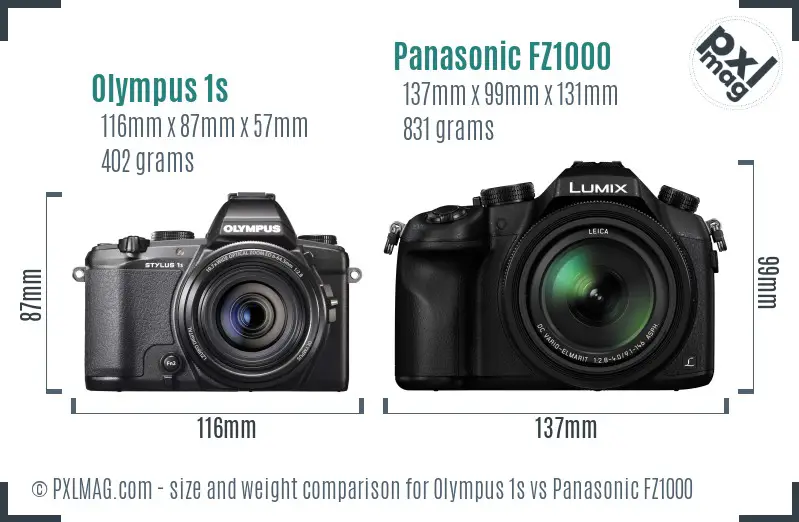 Olympus 1s vs Panasonic FZ1000 size comparison