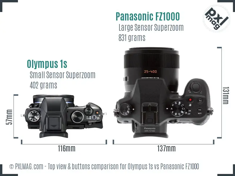 Olympus 1s vs Panasonic FZ1000 top view buttons comparison