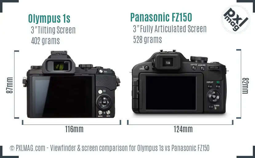 Olympus 1s vs Panasonic FZ150 Screen and Viewfinder comparison