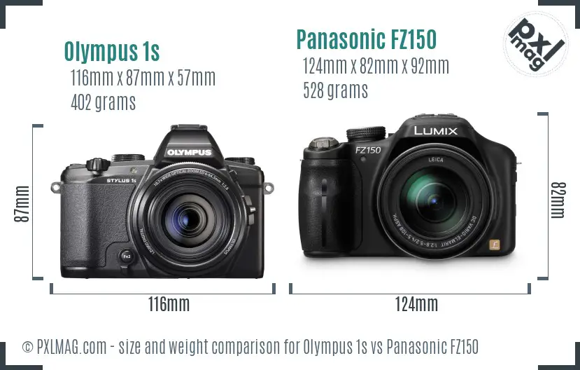 Olympus 1s vs Panasonic FZ150 size comparison