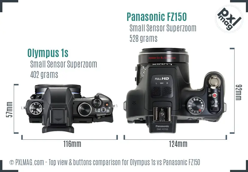 Olympus 1s vs Panasonic FZ150 top view buttons comparison