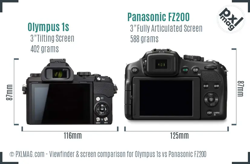 Olympus 1s vs Panasonic FZ200 Screen and Viewfinder comparison