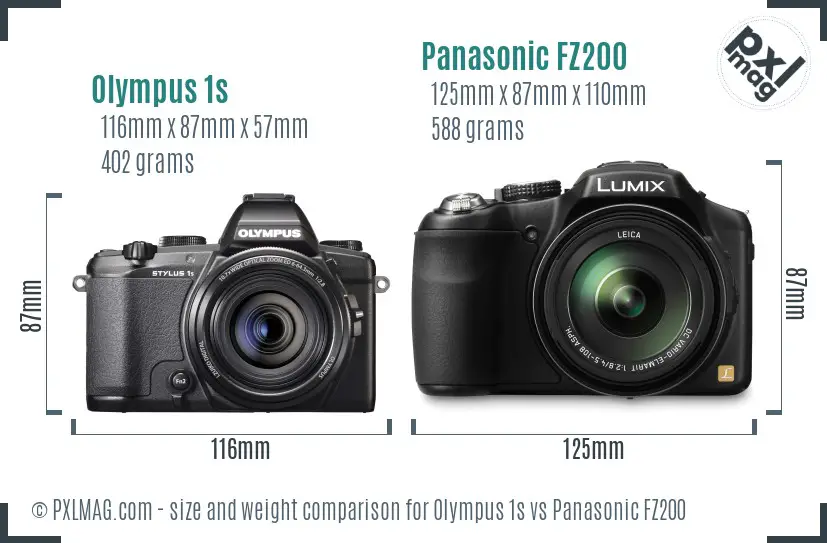 Olympus 1s vs Panasonic FZ200 size comparison
