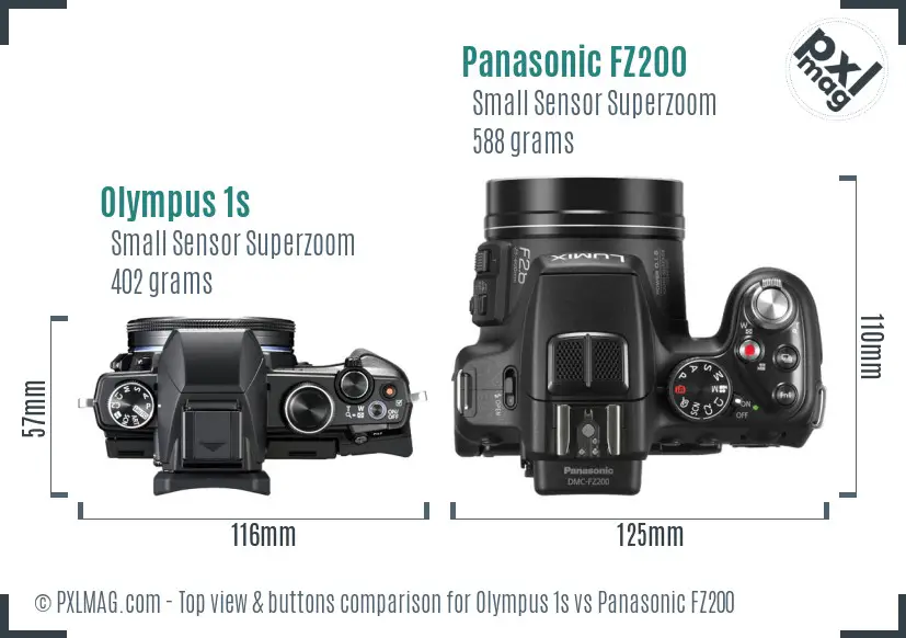 Olympus 1s vs Panasonic FZ200 top view buttons comparison