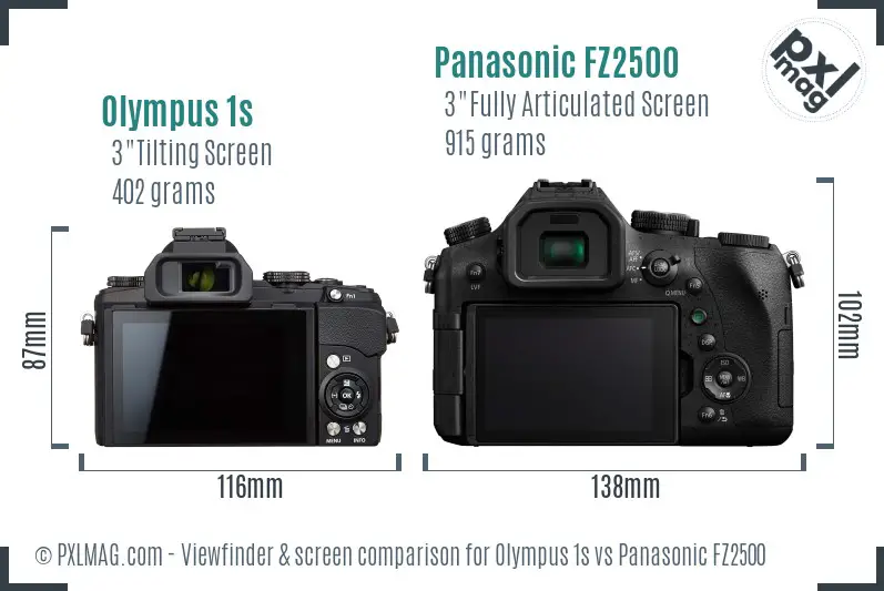 Olympus 1s vs Panasonic FZ2500 Screen and Viewfinder comparison