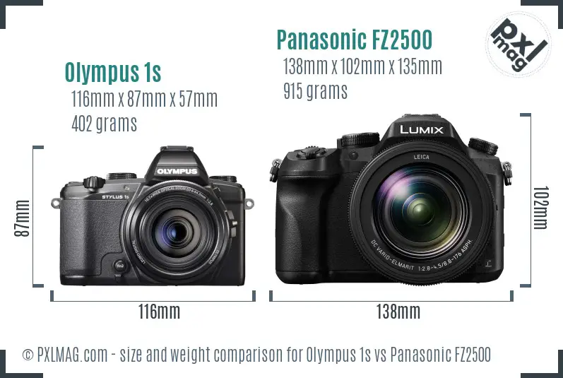 Olympus 1s vs Panasonic FZ2500 size comparison