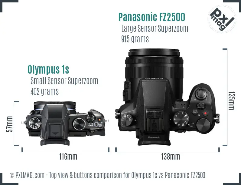Olympus 1s vs Panasonic FZ2500 top view buttons comparison