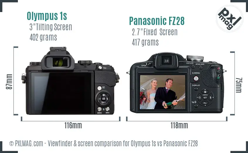 Olympus 1s vs Panasonic FZ28 Screen and Viewfinder comparison