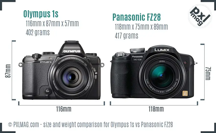 Olympus 1s vs Panasonic FZ28 size comparison